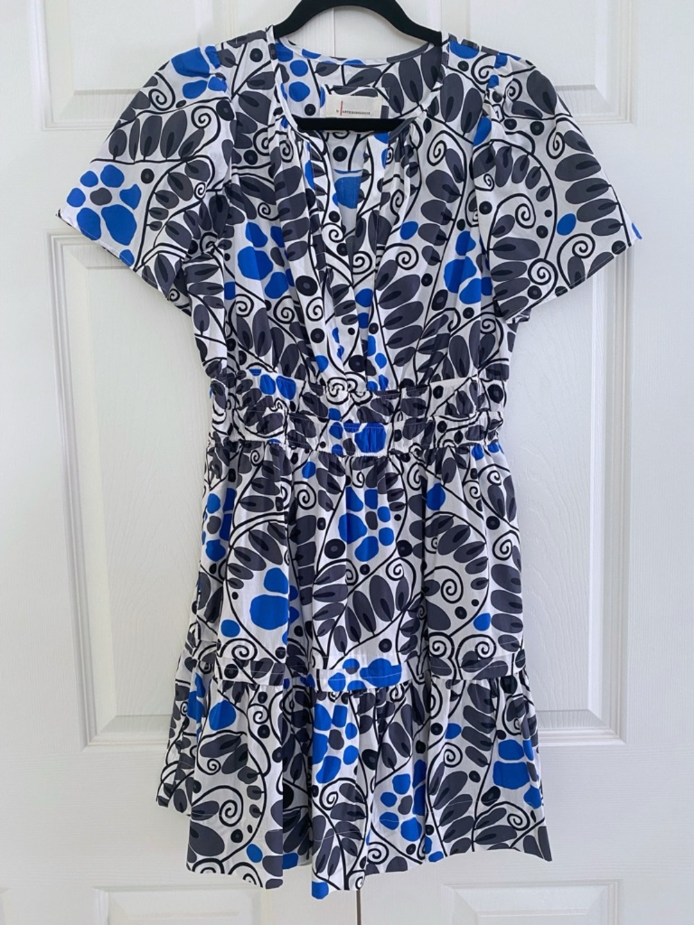 Anthropologie Somerset Mini Dress Marin Leaf Print Blue White Size Small